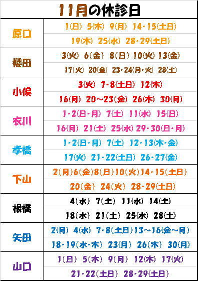 先生の休診日　１１月